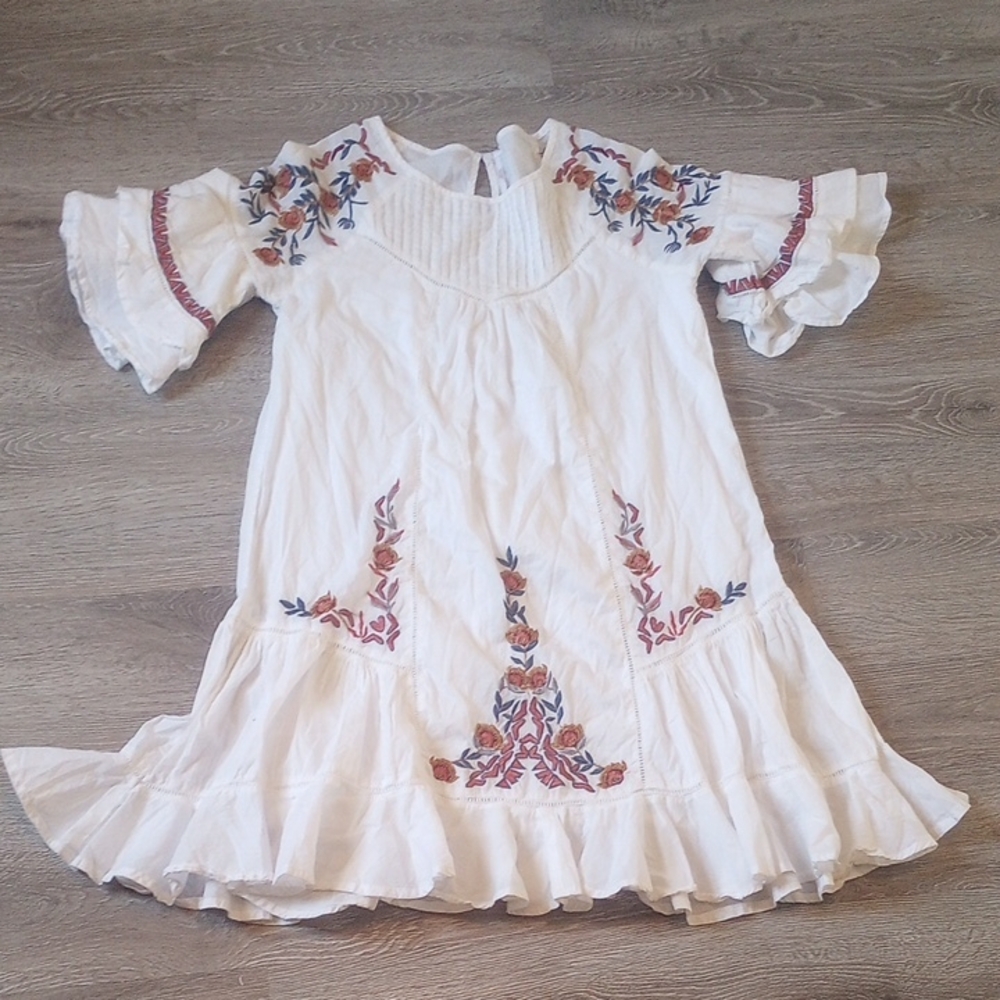 Free People White Embellished Ruffled Maxi Sundress